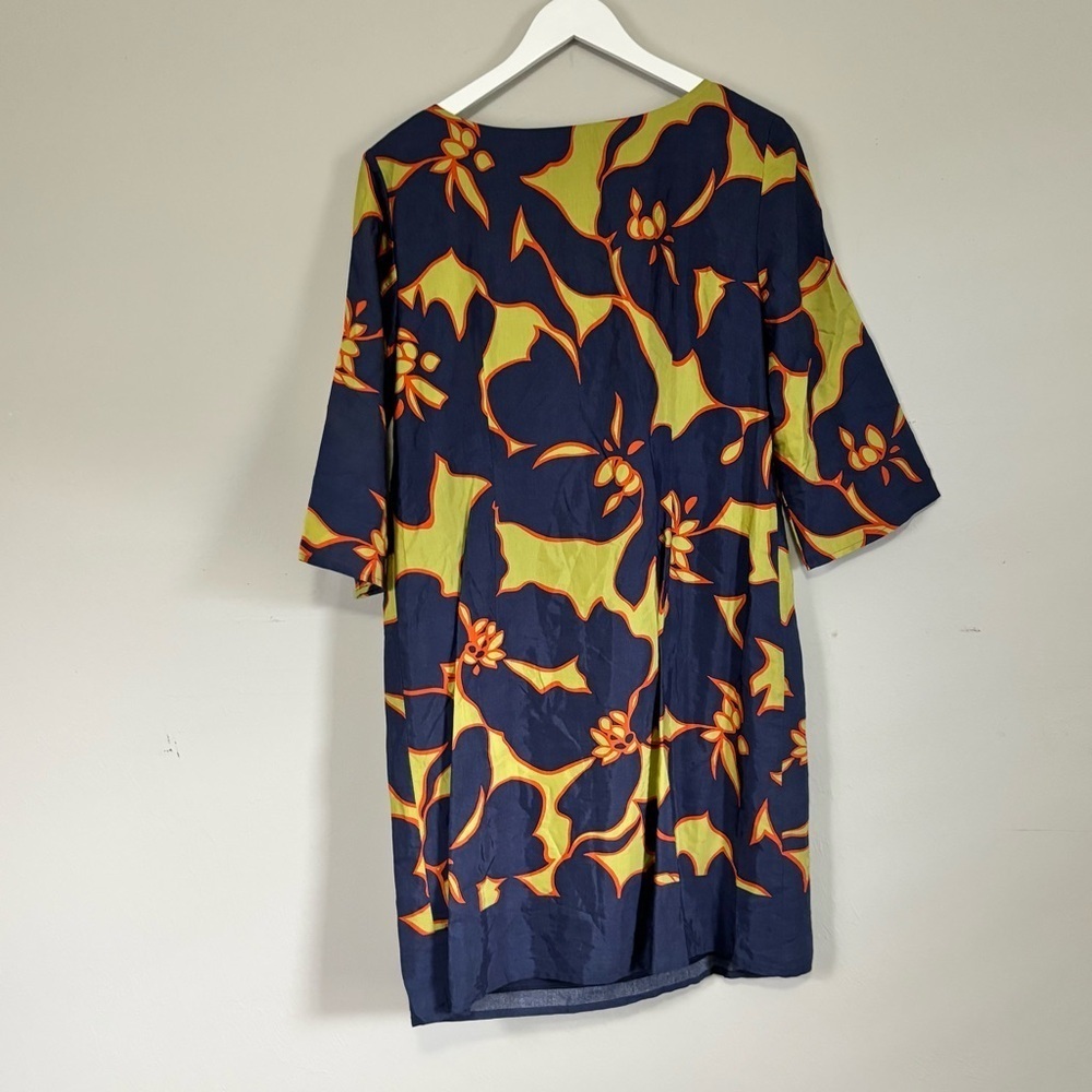 ANN TAYLOR LOFT Women’s Blue Green Tropical Floral Print 3/4 Sleeve Dress Sz 10 - Picture 3 of 6